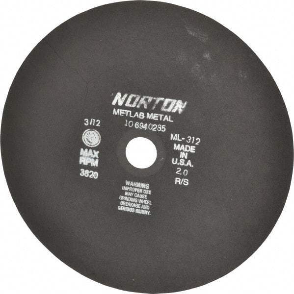 Norton - 12" Aluminum Oxide Cutoff Wheel - 0.078" Thick, 1-1/4" Arbor, 3,820 Max RPM, Use with Stationary Tools - Exact Tool & Supply
