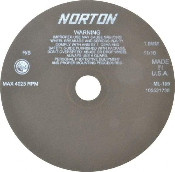 Norton - 9" Aluminum Oxide Cutoff Wheel - 0.063" Thick, 1-1/4" Arbor, 4,025 Max RPM, Use with Stationary Tools - Exact Tool & Supply