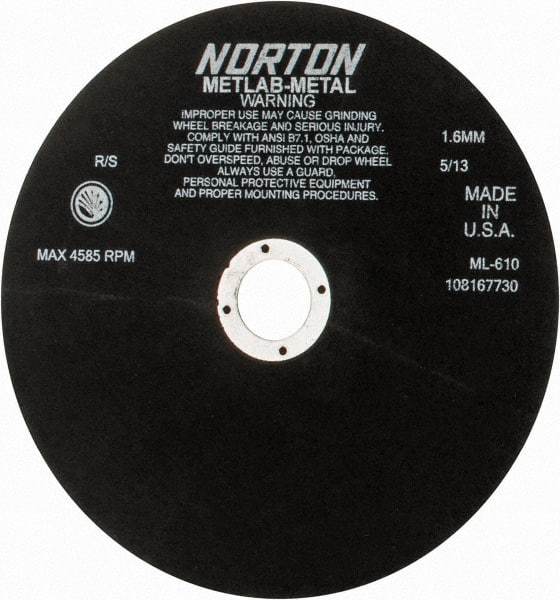 Norton - 10" Aluminum Oxide Cutoff Wheel - 0.063" Thick, 1-1/4" Arbor, 4,585 Max RPM, Use with Stationary Tools - Exact Tool & Supply