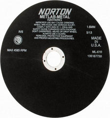 Norton - 10" Aluminum Oxide Cutoff Wheel - 0.063" Thick, 1-1/4" Arbor, 4,585 Max RPM, Use with Stationary Tools - Exact Tool & Supply