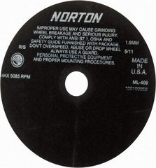 Norton - 9" Aluminum Oxide Cutoff Wheel - 0.063" Thick, 1-1/4" Arbor, 5,085 Max RPM, Use with Stationary Tools - Exact Tool & Supply