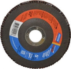 Norton - 80 Grit, 5" Disc Diam, 7/8" Center Hole, Type 27 Ceramic Flap Disc - Plastic Backing, Arbor Attaching System, Coated - Exact Tool & Supply