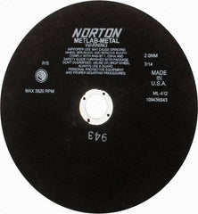 Norton - 12" Aluminum Oxide Cutoff Wheel - 0.078" Thick, 1-1/4" Arbor, 3,820 Max RPM, Use with Stationary Tools - Exact Tool & Supply