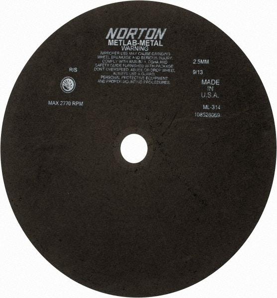 Norton - 13-3/4" Aluminum Oxide Cutoff Wheel - 0.098" Thick, 1-1/4" Arbor, 2,770 Max RPM, Use with Stationary Tools - Exact Tool & Supply