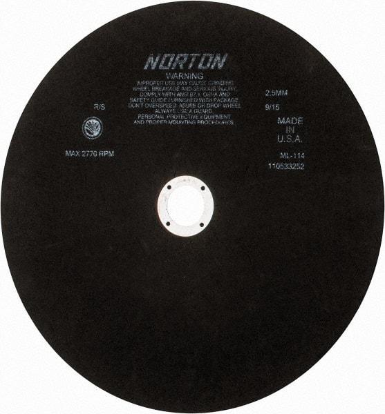 Norton - 13-3/4" Aluminum Oxide Cutoff Wheel - 0.098" Thick, 1-1/4" Arbor, 2,770 Max RPM, Use with Stationary Tools - Exact Tool & Supply
