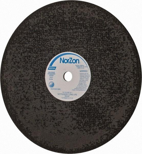 Norton - 16" Zirconia Alumina Cutoff Wheel - 5/32" Thick, 1" Arbor, 3,820 Max RPM, Use with Stationary Grinders - Exact Tool & Supply