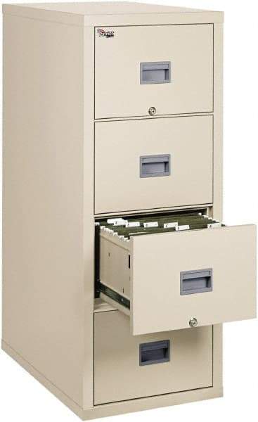 FireKing - 17-3/4" Wide x 52-3/4" High x 31-5/8" Deep, 4 Drawer Pedestal - Steel, Parchment - Exact Tool & Supply
