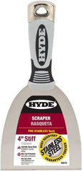 Hyde Tools - Stiff Stainless Steel Stiff Chisel - 4" Blade Width, 4" Long Cushioned Grip/Hammerhead Plastic Overmold Handle - Exact Tool & Supply