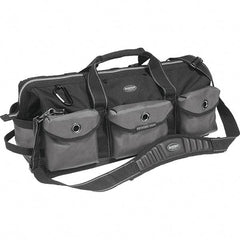 Bucket Boss - 28 Pocket Gray & Black Ballistic Polyester Tool Bag - 28" Wide x 11" Deep x 12" High - Exact Tool & Supply