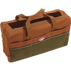 Bucket Boss - 30 Pocket Brown & Green Canvas Tool Bag - 17" Wide x 6" Deep x 10" High - Exact Tool & Supply