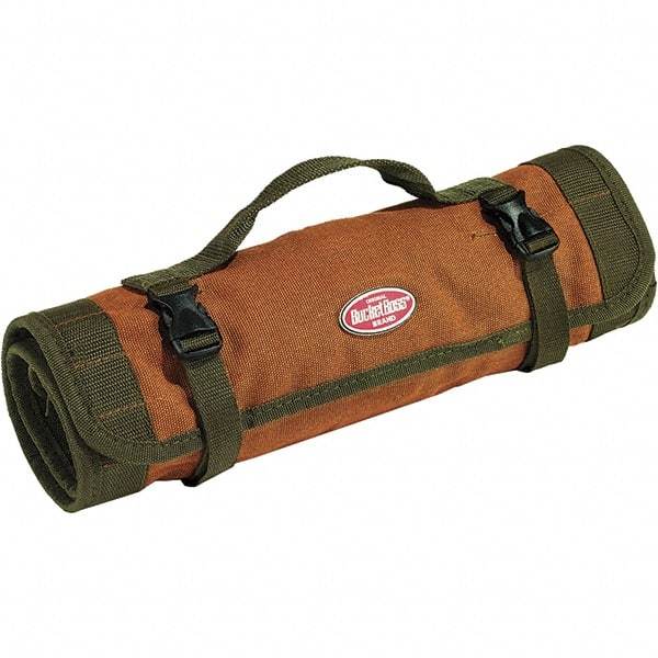 Bucket Boss - 22 Pocket Brown & Green Canvas Tool Roll - 25" Wide x 1/8" Deep x 14" High - Exact Tool & Supply