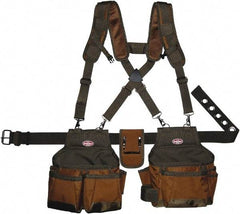 Bucket Boss - 30" to 52" Waist Tool Rig - 12 Pocket, Polyester, Brown/Green - Exact Tool & Supply