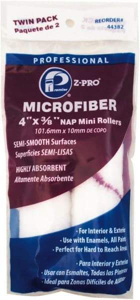 Premier Paint Roller - 3/8" Nap, 4" Wide Paint Mini Roller - Semi-Smooth Texture, Microfiber - Exact Tool & Supply