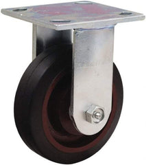 Hamilton - 5" Diam x 1-1/2" Wide x 6-1/8" OAH Top Plate Mount Rigid Caster - Rubber Mold on Cast Iron, 240 Lb Capacity, Straight Roller Bearing, 4 x 4-1/2" Plate - Exact Tool & Supply