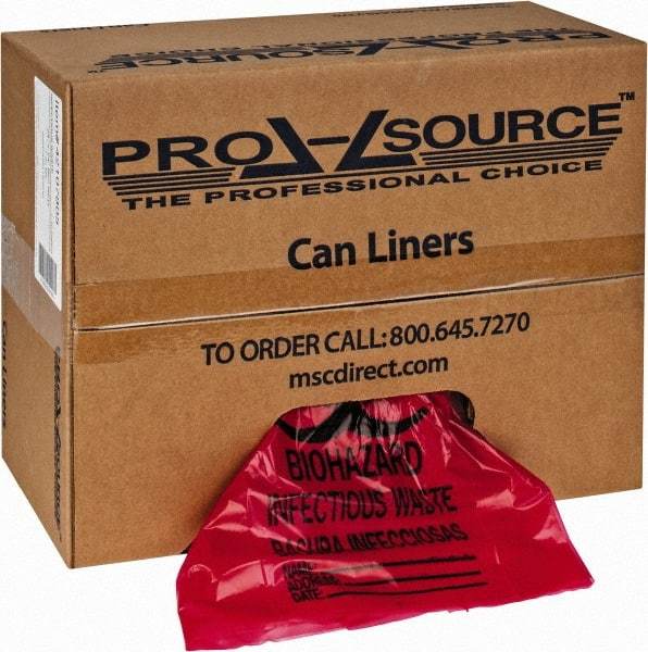 PRO-SOURCE - 10 Gal Capacity, Red, Hazardous Waste Bag - 1.3 mil Thick x 24" Wide x 24" High, Roll - Exact Tool & Supply
