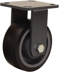 Hamilton - 5" Diam x 2" Wide x 6-1/2" OAH Top Plate Mount Rigid Caster - Polyurethane Mold onto Cast Iron Center, 1,360 Lb Capacity, Sealed Precision Ball Bearing, 4 x 4-1/2" Plate - Exact Tool & Supply
