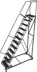 Ballymore - 163" 13 Step Ladder - Rolling Safety Ladder, 600 Lb Capacity, 130" Platform Height, 32" Base Width x 101" Base Depth, Serrated - Exact Tool & Supply