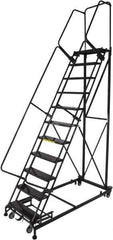Ballymore - 143" 11 Step Ladder - Rolling Safety Ladder, 600 Lb Capacity, 110" Platform Height, 32" Base Width x 87" Base Depth, Expanded Metal Tread - Exact Tool & Supply