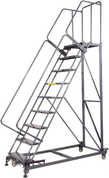 Ballymore - 123" 9 Step Ladder - Rolling Safety Ladder, 600 Lb Capacity, 90" Platform Height, 32" Base Width x 75" Base Depth, Expanded Metal Tread - Exact Tool & Supply