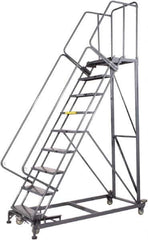 Ballymore - 123" 9 Step Ladder - Rolling Safety Ladder, 600 Lb Capacity, 90" Platform Height, 32" Base Width x 75" Base Depth, Perforated Tread - Exact Tool & Supply