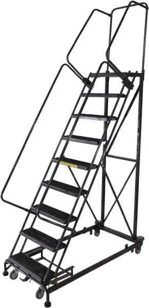 Ballymore - 123" 9 Step Ladder - Rolling Safety Ladder, 600 Lb Capacity, 90" Platform Height, 32" Base Width x 75" Base Depth, Serrated - Exact Tool & Supply