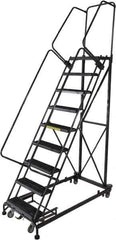 Ballymore - 123" 9 Step Ladder - Rolling Safety Ladder, 600 Lb Capacity, 90" Platform Height, 32" Base Width x 75" Base Depth, Serrated - Exact Tool & Supply