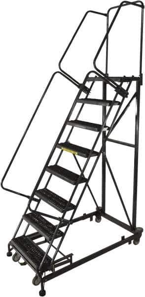 Ballymore - 113" 8 Step Ladder - Rolling Safety Ladder, 600 Lb Capacity, 80" Platform Height, 32" Base Width x 68" Base Depth, Serrated - Exact Tool & Supply