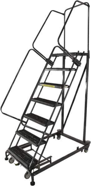Ballymore - 103" 7 Step Ladder - Rolling Safety Ladder, 600 Lb Capacity, 70" Platform Height, 32" Base Width x 62" Base Depth, Expanded Metal Tread - Exact Tool & Supply