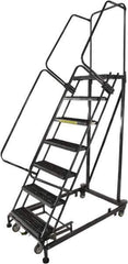 Ballymore - 103" 7 Step Ladder - Rolling Safety Ladder, 600 Lb Capacity, 70" Platform Height, 32" Base Width x 62" Base Depth, Expanded Metal Tread - Exact Tool & Supply