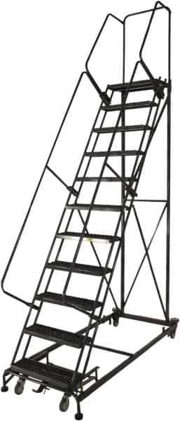 Ballymore - 133" 10 Step Ladder - Rolling Safety Ladder, 600 Lb Capacity, 100" Platform Height, 32" Base Width x 81" Base Depth, Expanded Metal Tread - Exact Tool & Supply