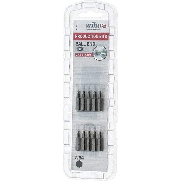 Wiha - 0.109" Ball End Hex Screwdriver Bit - 1/4" Drive, 1" OAL - Exact Tool & Supply