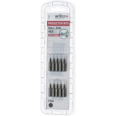Wiha - 0.109" Ball End Hex Screwdriver Bit - 1/4" Drive, 1" OAL - Exact Tool & Supply