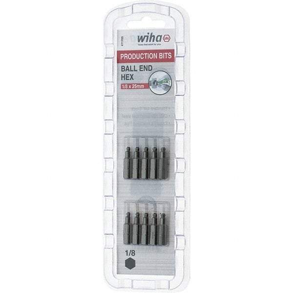 Wiha - 1/8" Ball End Hex Screwdriver Bit - 1/4" Drive, 1" OAL - Exact Tool & Supply
