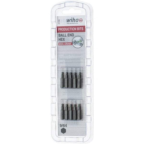 Wiha - 0.14" Ball End Hex Screwdriver Bit - 1/4" Drive, 1" OAL - Exact Tool & Supply