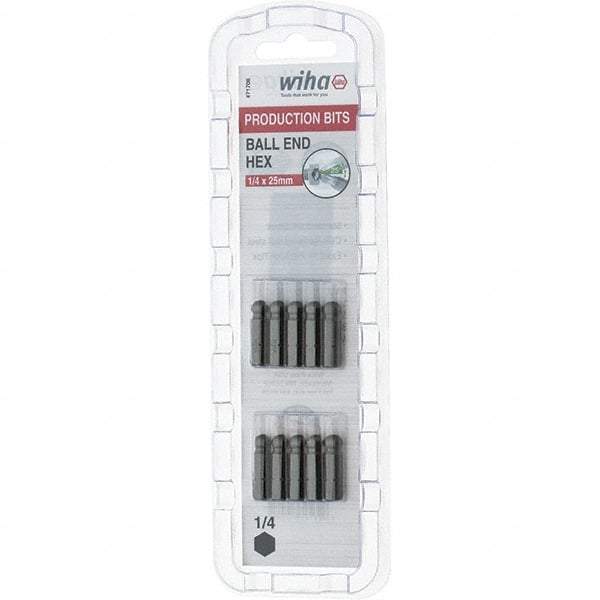 Wiha - 1/4" Drive, Hex Inch Screwdriver Bit - 1" OAL - Exact Tool & Supply