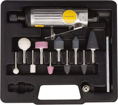 Value Collection - 1/4" Spindle, 22,000 RPM, Straight Handle, Air Straight Die Grinder Kit - 4 CFM Air Consumption, 90 psi, 1/4" Inlet, 0.45 hp - Exact Tool & Supply
