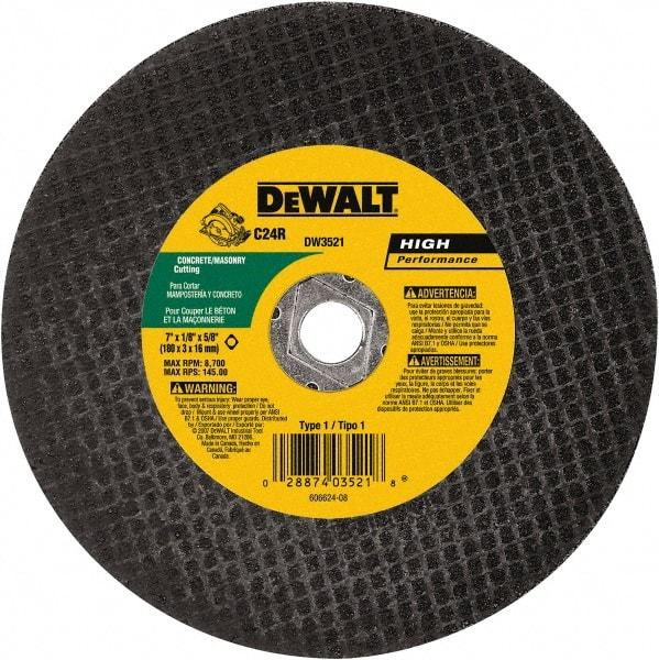 DeWALT - 7" 24 Grit Silicon Carbide Cutoff Wheel - 1/8" Thick, 5/8" Arbor, 8,700 Max RPM, Use with Angle Grinders - Exact Tool & Supply