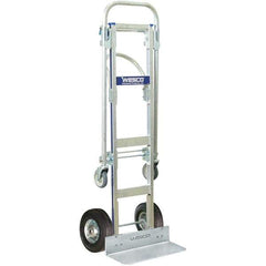 Wesco Industrial Products - 600 Lb Capacity 61-3/4" OAH Hand Truck - 16 x 12" Base Plate, Continuous Handle, Aluminum, Semi-Pneumatic Wheels - Exact Tool & Supply