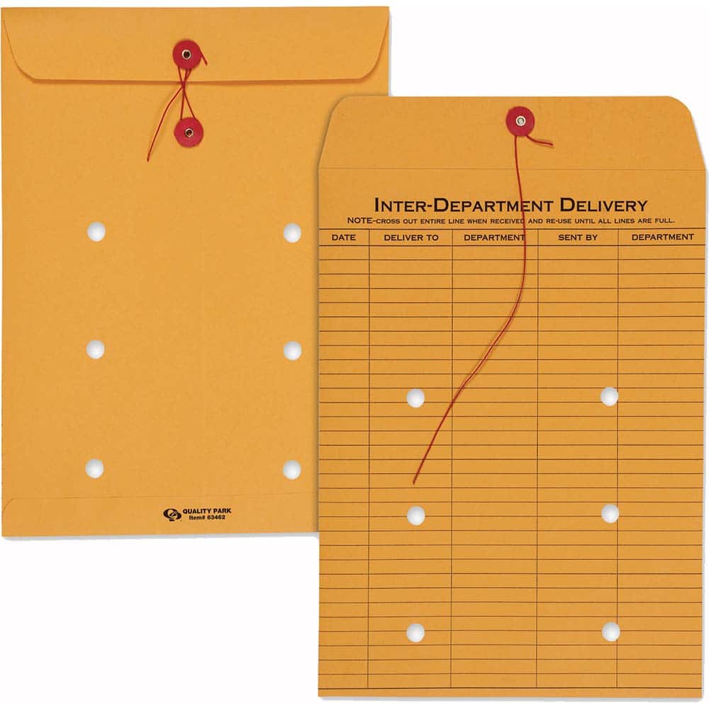 Quality Park - Mailers, Sheets & Envelopes; Type: Inter-Department Envelopes ; Style: String & Button ; Width (Inch): 12 ; Length (Inch): 9 ; Box Quantity: 100 ; Size: 9 x 12 - Exact Tool & Supply