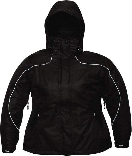 Viking - Size 2XL, Black, Rain, Wind Resistant Jacket - 51" Chest, 4 Pockets, Detachable Hood - Exact Tool & Supply