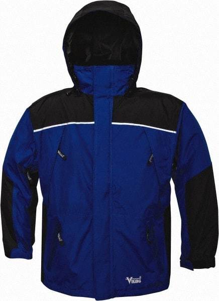 Viking - Size 4XL, Charcoal & Royal Blue, Rain, Wind Resistant Jacket - 58" Chest, 5 Pockets, Detachable Hood - Exact Tool & Supply