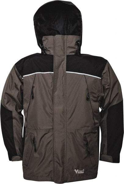 Viking - Size 2XL, Gray & Charcoal, Rain, Wind Resistant Jacket - 51" Chest, 5 Pockets, Detachable Hood - Exact Tool & Supply