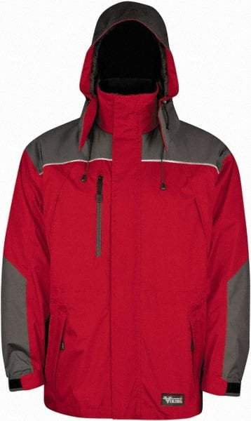 Viking - Size XL, Red & Charcoal, Rain, Wind Resistant Jacket - 47" Chest, 5 Pockets, Detachable Hood - Exact Tool & Supply