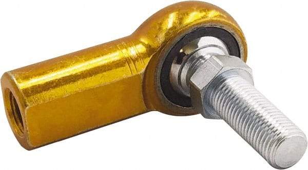 Made in USA - 1/2" ID, 1-5/16" Max OD, 6,453 Lb Max Static Cap, Female Spherical Rod End with Stud - 1/2-20 LH, 7/8" Shank Diam, 1-1/16" Shank Length, Carbon Steel with Plastic Raceway - Exact Tool & Supply