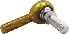 Made in USA - 1/2" ID, 1-5/16" Max OD, 6,453 Lb Max Static Cap, Male Spherical Rod End with Stud - 1/2-20 LH, 1-1/2" Shank Length, Carbon Steel with Plastic Raceway - Exact Tool & Supply