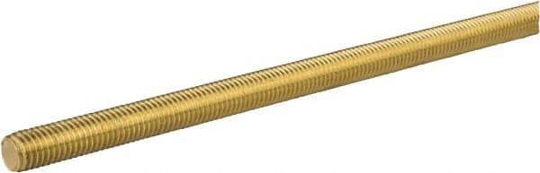 Made in USA - #10-24 12" OAL Fully Threaded Stud - Brass, Plain Finish, Inch & Metric - Exact Tool & Supply