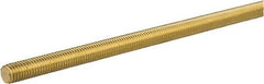 Made in USA - #10-24 12" OAL Fully Threaded Stud - Brass, Plain Finish, Inch & Metric - Exact Tool & Supply