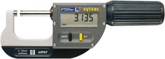 Fowler - 0 to 1.2" Range, 0.00005" Resolution, Standard Throat IP67 Electronic Outside Micrometer - 0.00012" Accuracy, Ratchet Stop Thimble, Carbide-Tipped Face, CR2032 Battery - Exact Tool & Supply