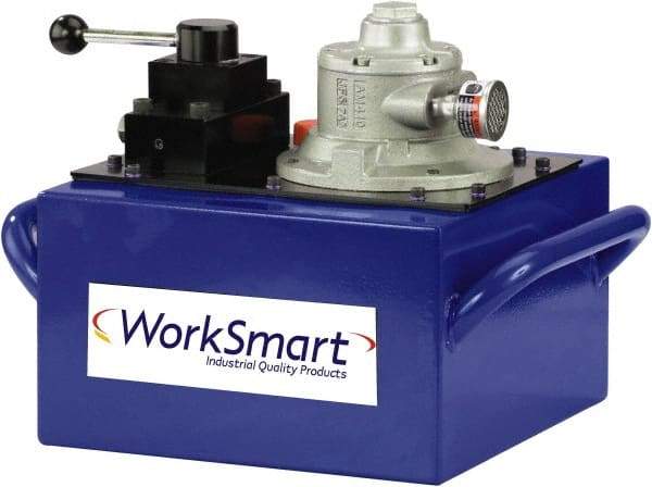 Value Collection - 10,000 psi Air-Hydraulic Pump & Jack - 3 Gal Oil Capacity, Manual Valve, Use with Double Acting Cylinders, Advance, Hold & Retract - Exact Tool & Supply
