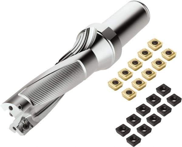 Seco - 5-1/2" Max Drill Depth, 4xD, 1-3/8" Diam, Indexable Insert Drill - 2 Inserts, 1-1/2" Shank Diam, Weldon Flat Shank - Exact Tool & Supply